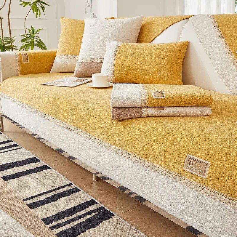 

Плюшевый утолщенный чехол для дивана с вышивкой, Нескользящий секционный диван, простой чехол для гостиной, L-образный угловой чехол, подушка