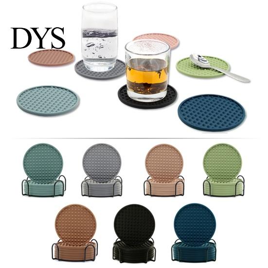 Pot Mat 6Pcs Drink Coasters with Holder Anti-scald Sturdy Lightweight Round Non-slip Embroidery Placemat Food Grade Pure Silicone Hot Coffee