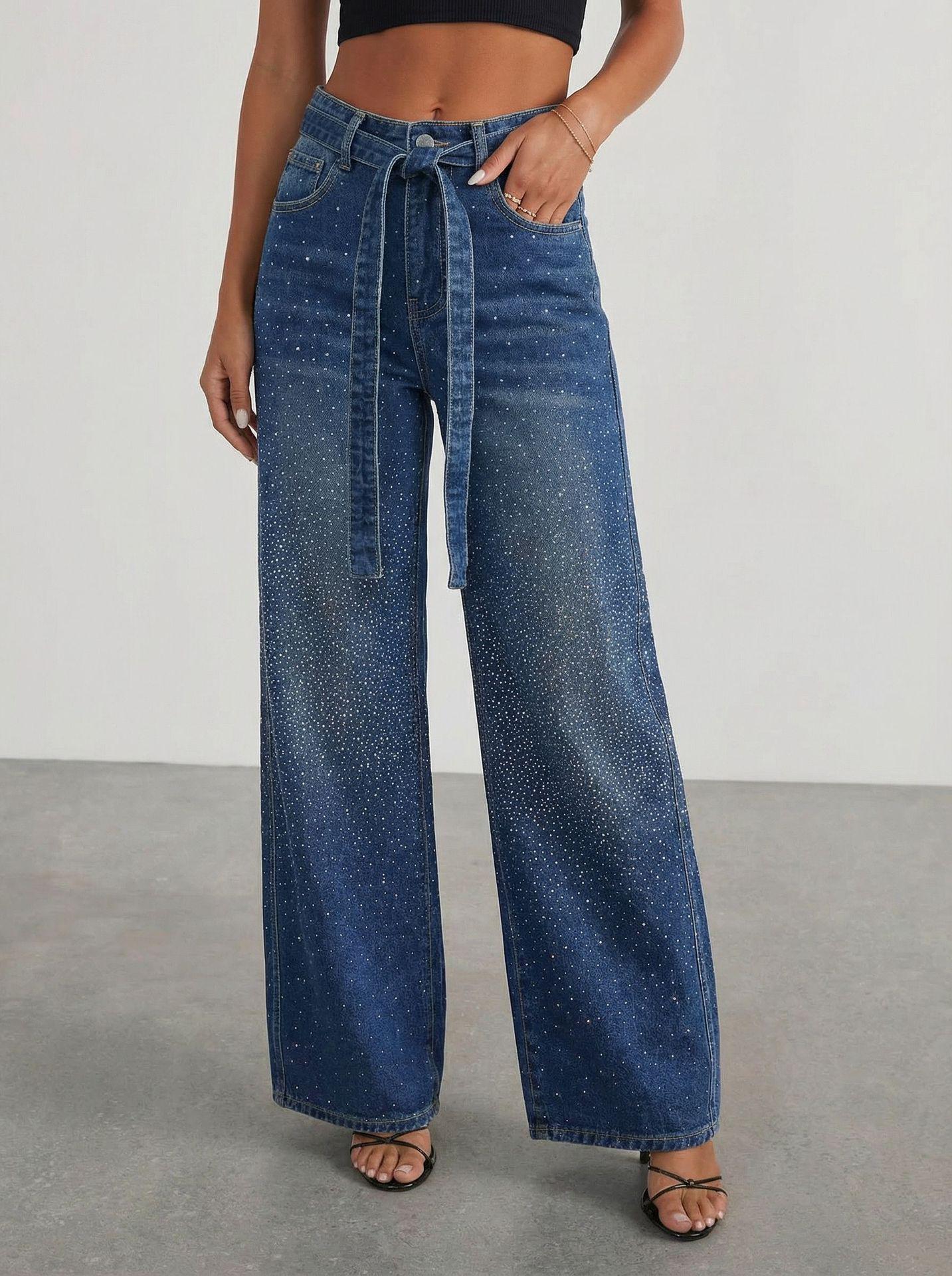 European Style Wide Leg High Waist Jeans - Women s Slimming Casual Trousers, New Spring Arrival Small темно-синий