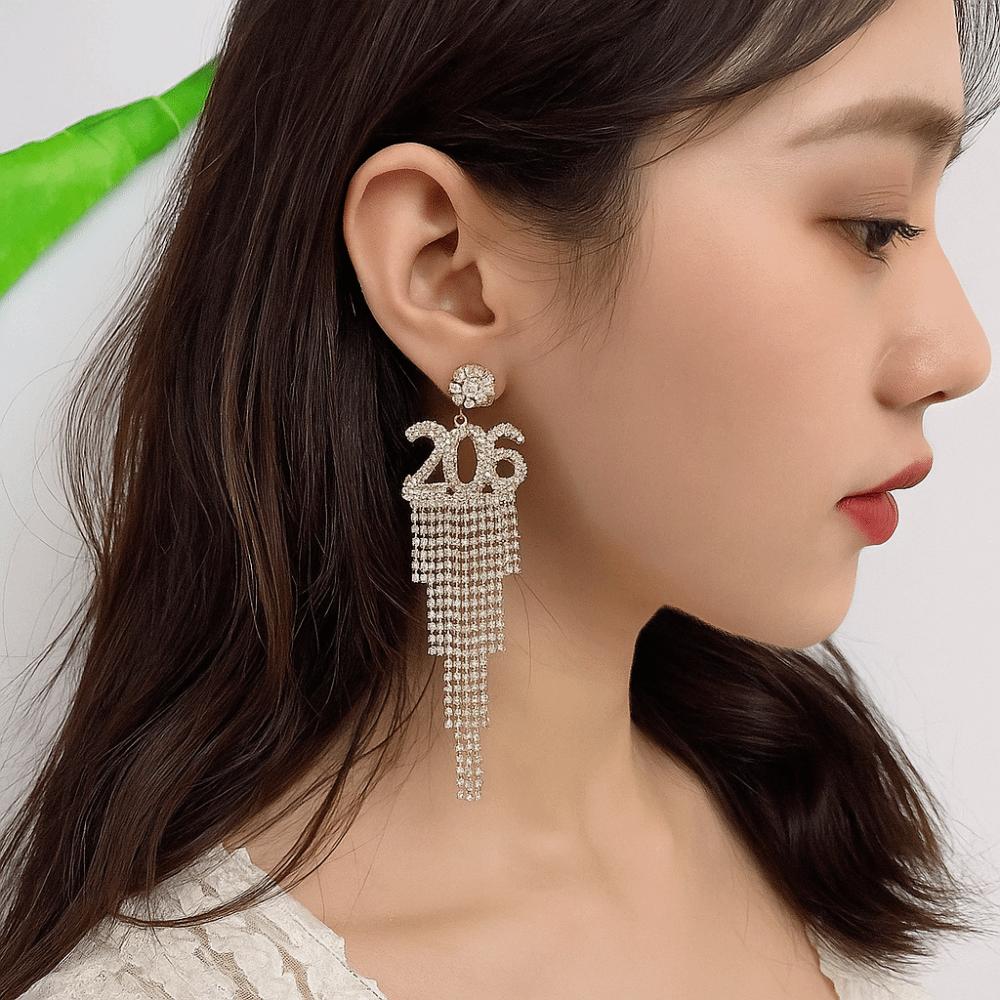 Crystal Jewelry 2026 Stud Earrings Aesthetic Rhinestone Earrings New Year Earrings Christmas
