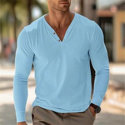 Men's Cotton Linen V-neck Long-sleeved T-shirt Autumn Casual POLO Shirt