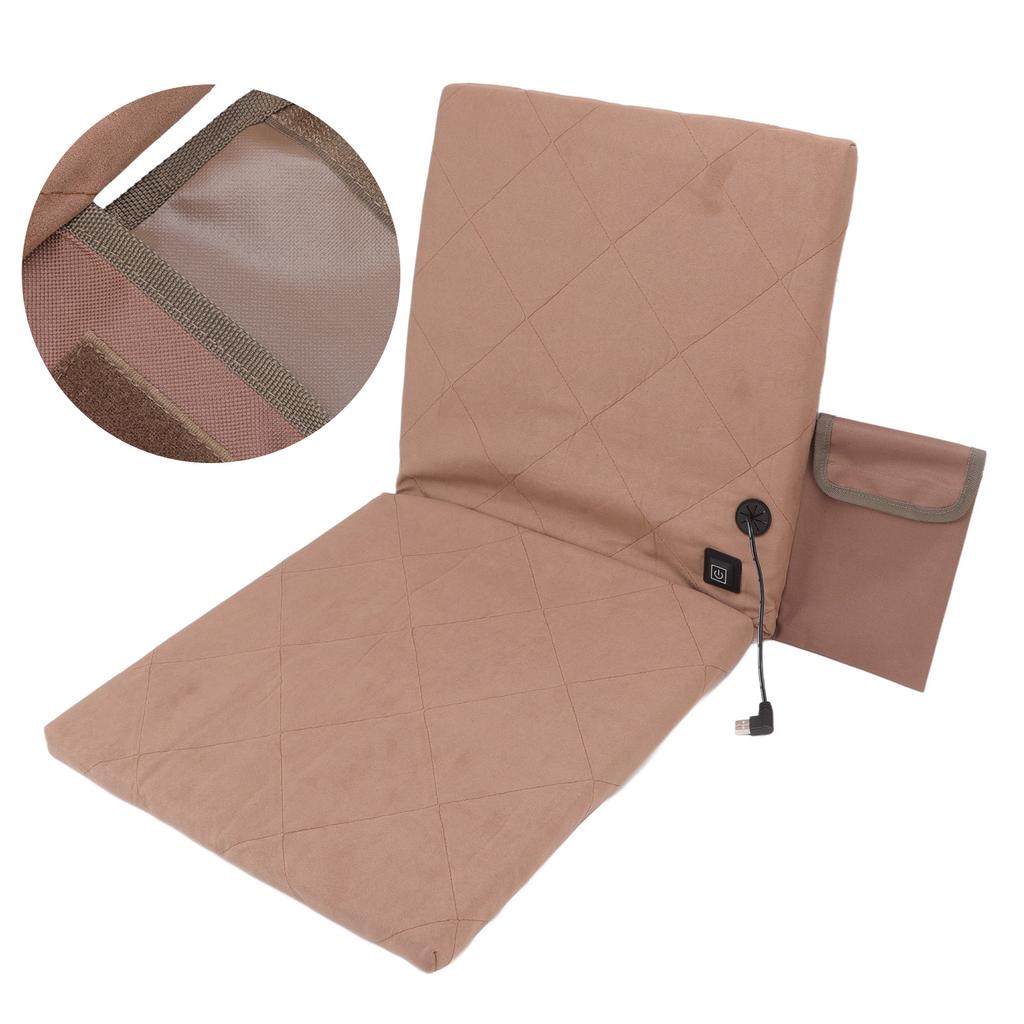 Electric Heating Seat Cushion Foldable Stadium Seats Heated Cover Pads with Backrest for Camping Fishing Hunting Khaki