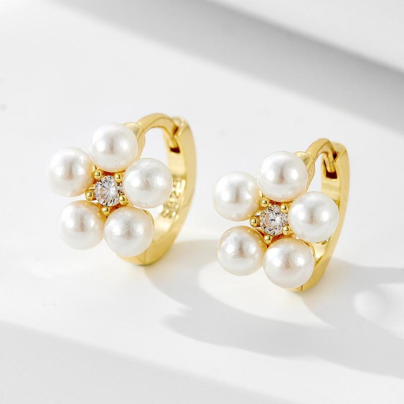 Elegant Floral Pearl Earrings Women Sterling Studs With Cubic Zirconia 2025 Fashion Jewelry 925 Sterling Silver