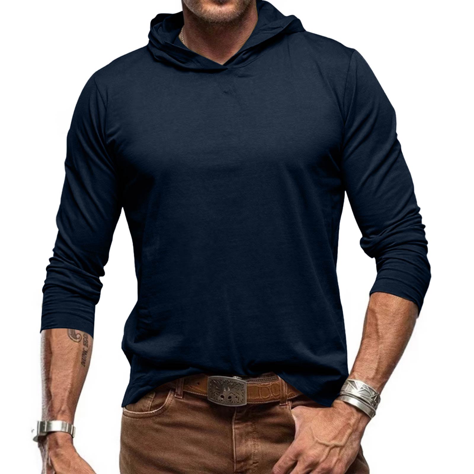 

Men s European And American Color Long Sleeve Cotton Hooded Base Layer Outdoor Top XL