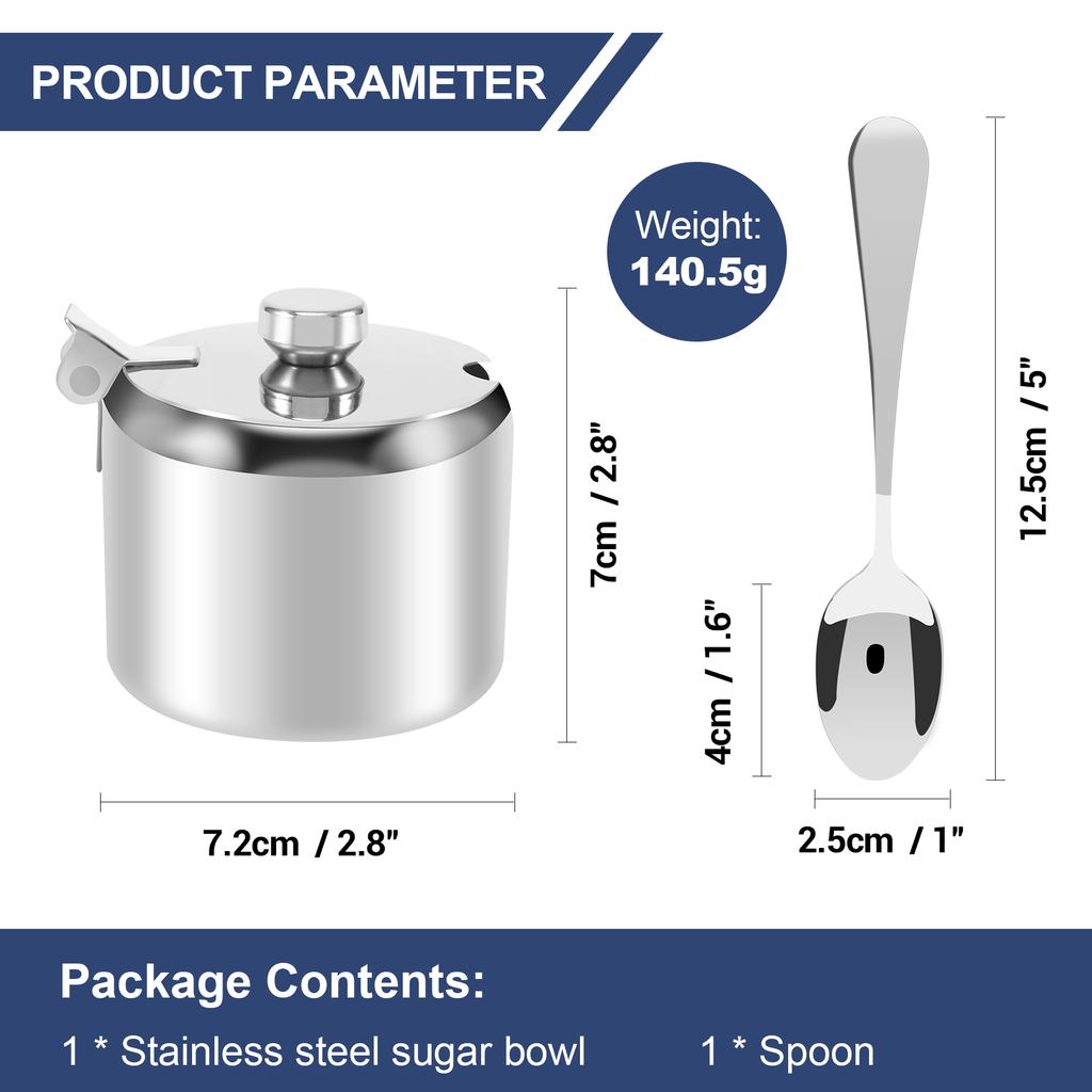 Fresh Stainless Steel With Lid And Spoon Sugar Bowl Seasoning Jar Seasoning Jar Tableware Spice Container
