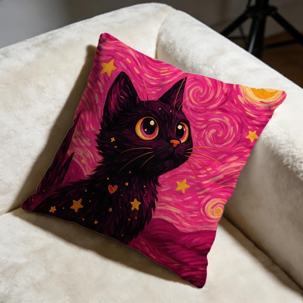 Sternenhimmel Katze Kissenbezug Weich Dekorativer Kissenbezug Geeignet für Schlafzimmer Sofa Auto Reisegebrauch