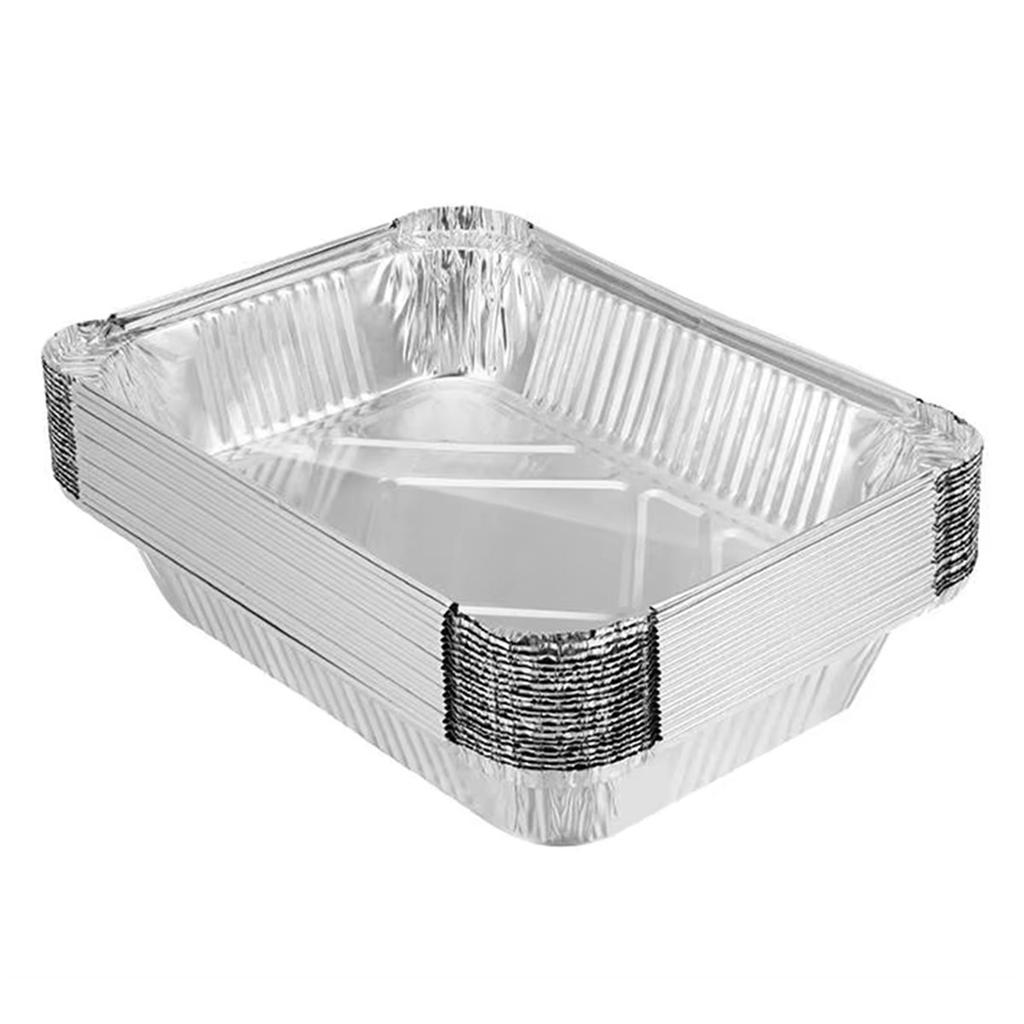 BHBL 50 Pcs Aluminum Foil Food Containers Disposable BBQ Boxes Tin Rectangular Oven Proof Heat Kitchen Food Holders Party