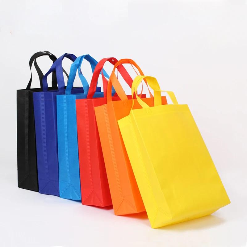 10PCS Colorful NonWoven Reusable Tote Bags  Large Eco Friendly Storage for Shopping Custom Logo (Extra Fee) Cloth Fabric Pouches