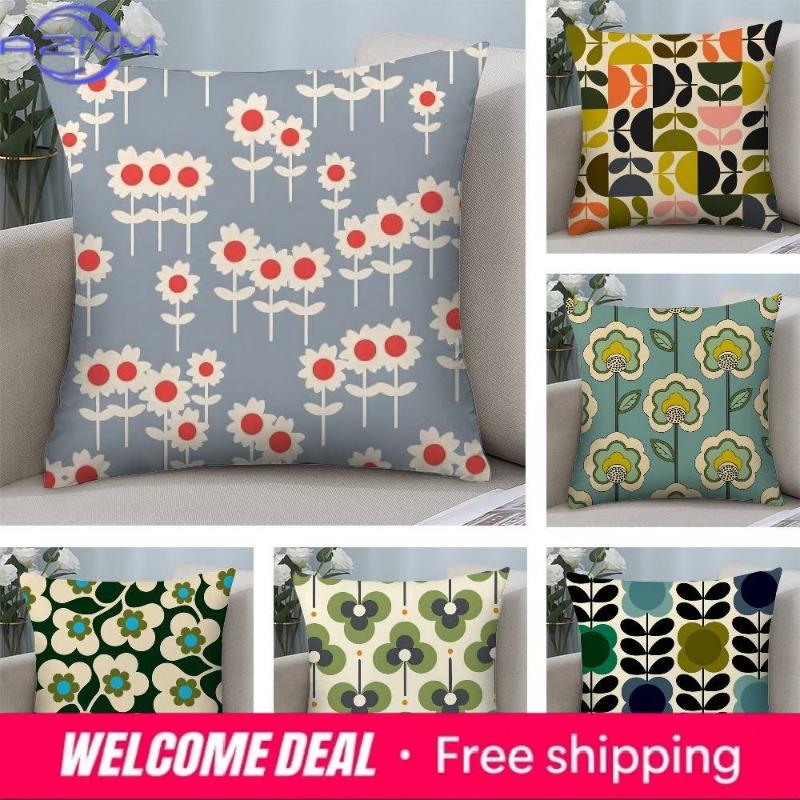 Shunika Chen Unisex O-Orla Kiely Flower Pillow Case Plush Fabric Soft Double Sided Print Sofa Cushion Cover Throw Pillow Covers