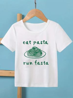 Eat Pasta Run Fasta TShirt  Funny Foodie Graphic Print TShirt Boys Running Pasta Shirt Summer Fashion Boys Clothes Shirt Top
