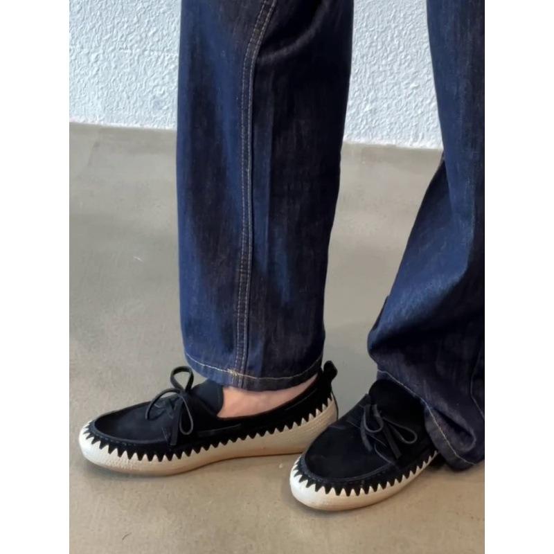 Sheepskin version~ retro suede round head flat bottom fisherman shoes women's 2025 new one-pedal lazy shoes loafers