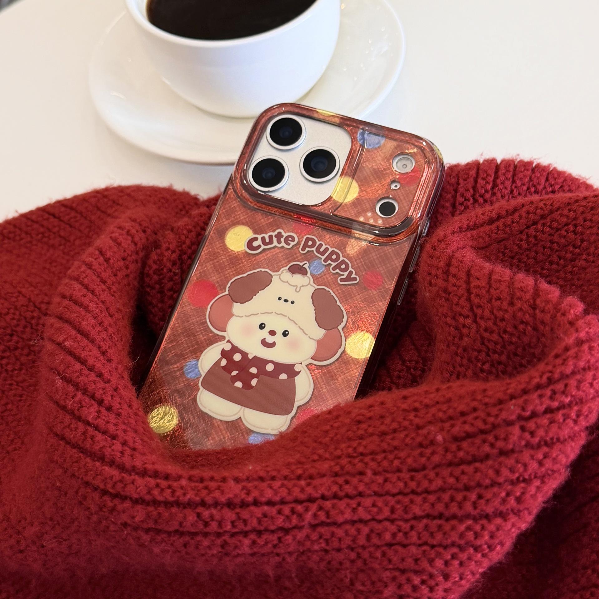 

** New Year Red Cartoon Bear Protective Case for iPhone 15/16/17 Pro Max - Anti-fall Design ** 15pro