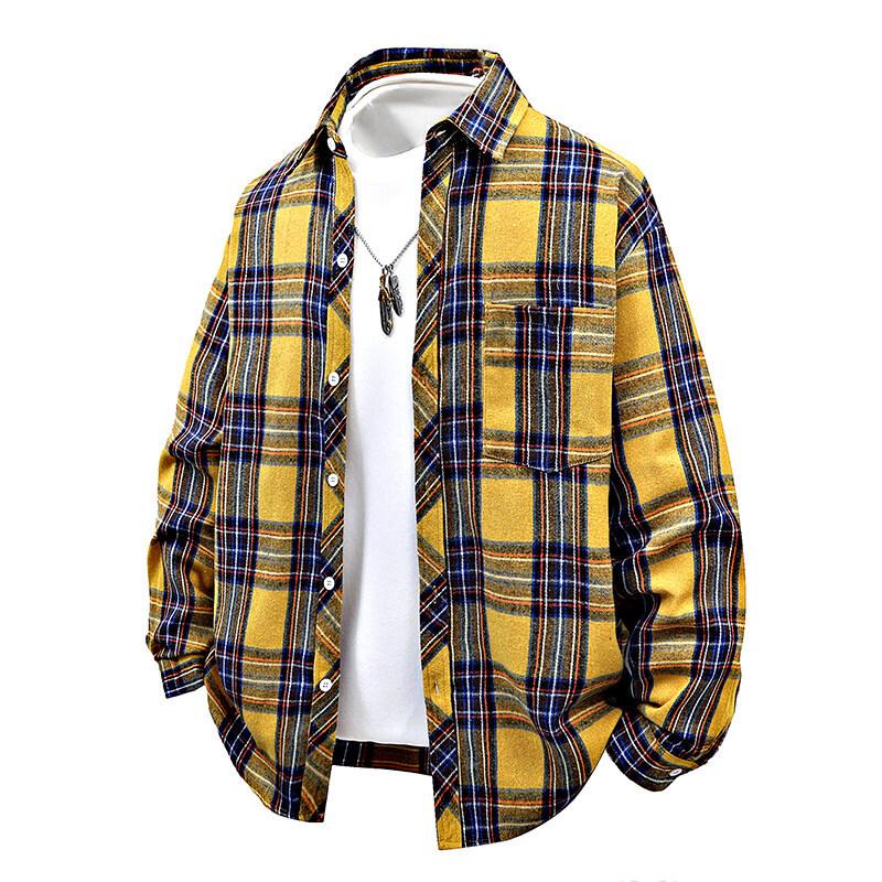 Men Loose Plaid Print Casual Long Sleeve Shirt Outerwear