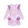 Costume da bagno intero a maniche lunghe con volant per bambina, con slip, certificato CPC per bambini