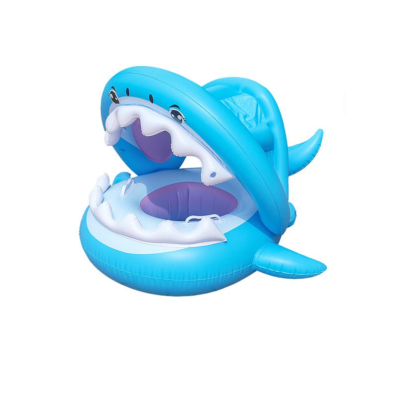

Childrens Swimming Ring Seat Cartoon Inflatable Shark With Awning Handle