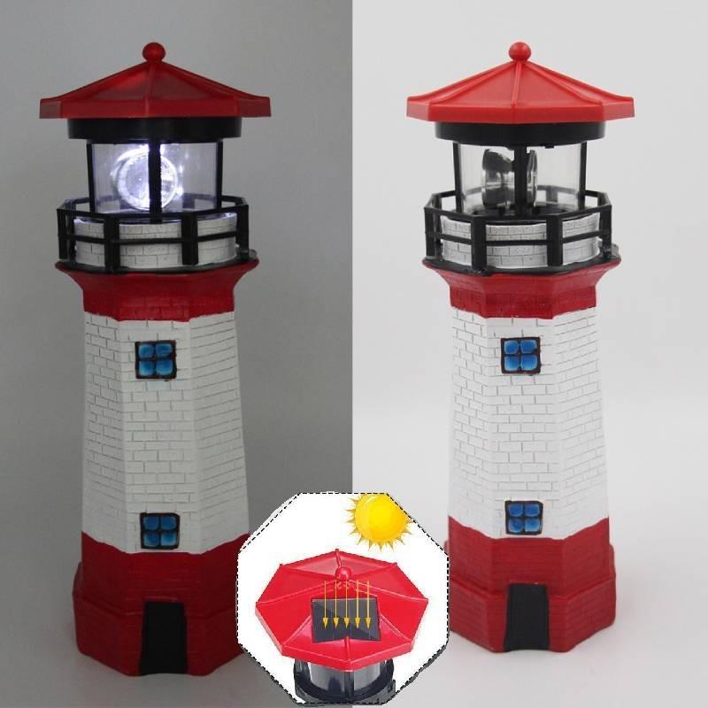 Powered Solar Lighthouse Led Rptating Model Outdoor Garden Light Decor House