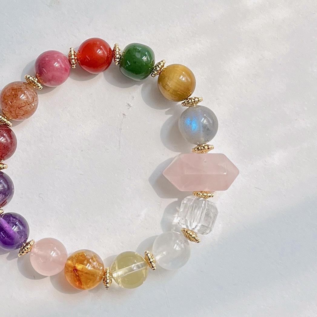 Natural White Crystal Amethyst Moonstone Powder Crystal Tianhe Stone Citrine Black Gold Ultra Purple Ghost Duobao Bracelet Hand