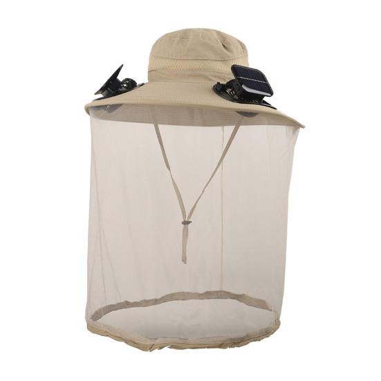 Solar Fan Cap Wide Brim Built-in Dual Solar Fans USB Charging Cooling Fishing Hat Breathable Mesh Cover Sun Protection