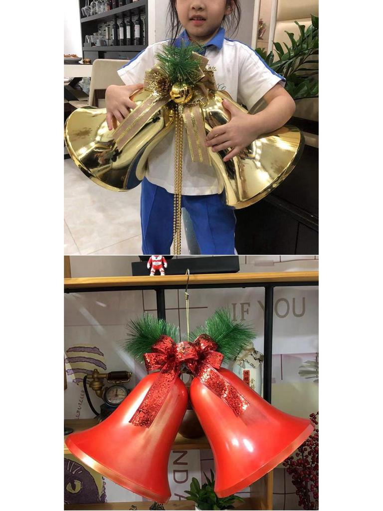 80cm Extra Large Golden Christmas Bell Ornament with Dual Clocks and Speakers for Mall, Hotel, or Bar Decor