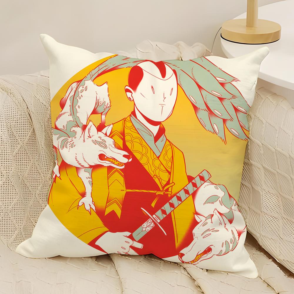 fashing Retro Japanese style prints Pillow Case Natural Linen Double-Sided Printing Sofa Home Decor Cushion Cover
