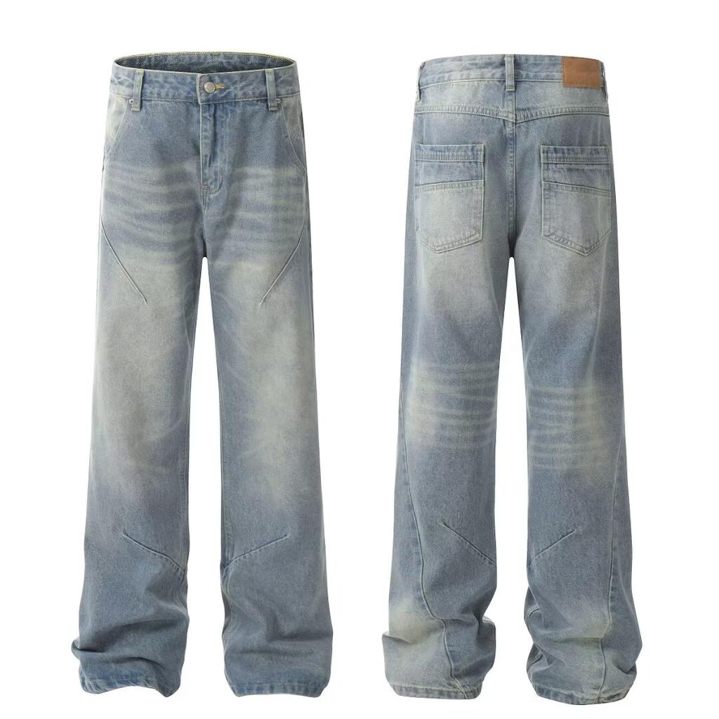 Autumn And Winter New American High Street Washed Light Colored Jeans For Men And Women Straight Leg Slightly Flared Loose Wide Leg Pants