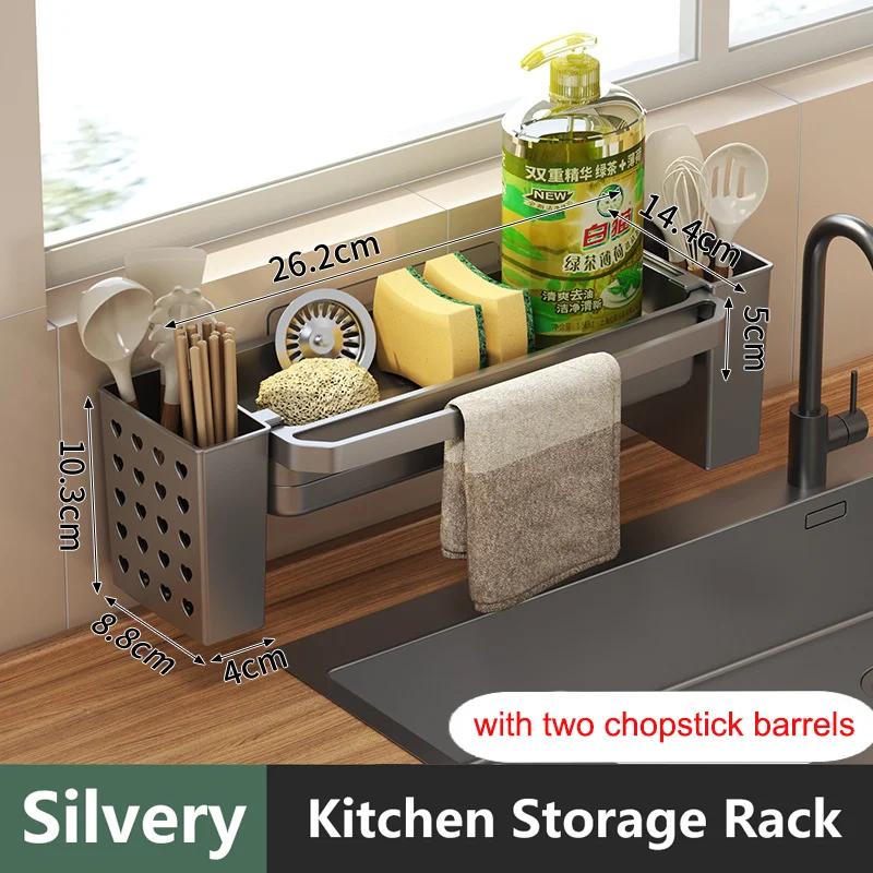 Kitchen Sink Organizer Drain Rack Self-draining Shelf Sponge Holder Dishcloth Faucet Storage Soap Drainer Kitchen Accessories