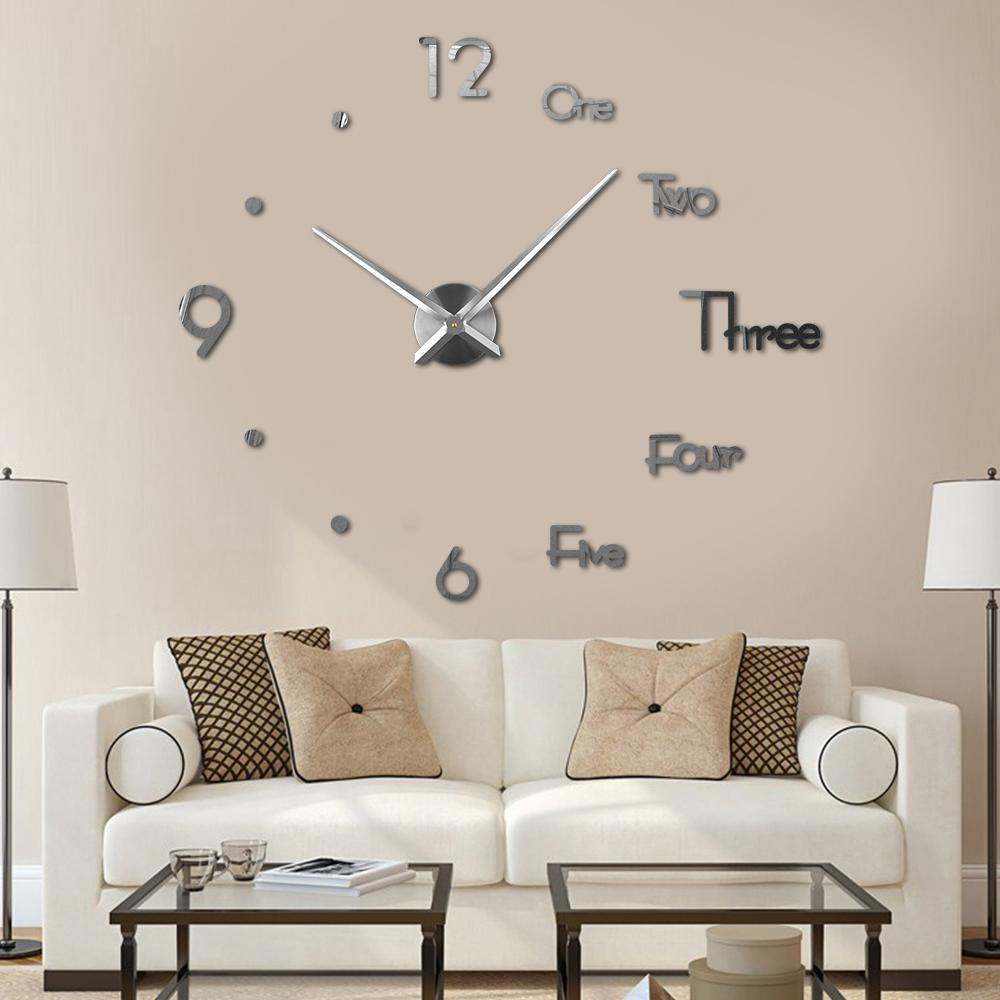 City Art Unique Nordic Luxury Acrylic Sticker Silver Big DIY 3D Home Decoration Modern Wall Clocks Wall Horloge Reloj Pared