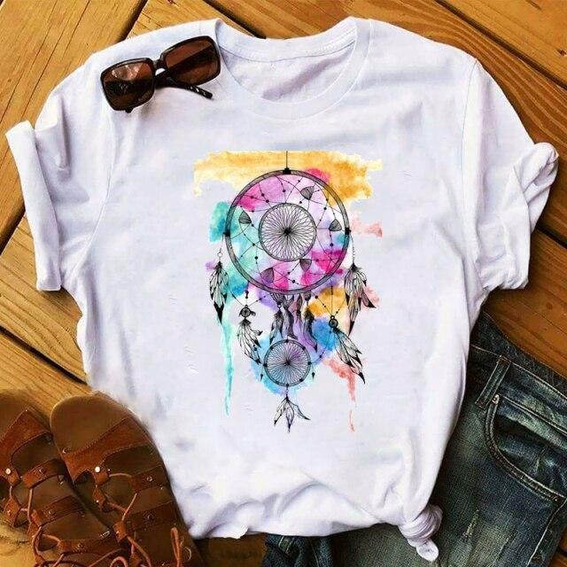 Butterflies Print Loose Blouse Long Sleeve Women's Vintage Graphic Oversized Crewneck Sweatshirts Whale Sun Moon