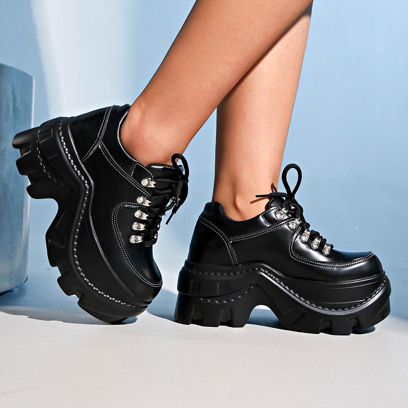 Fashion Fashion Black Chunky Sneakers for Women 2025 Autumn Platform Sports Shoes Woman Gothic Punk Style Thick Sole Sneakers Plus Size