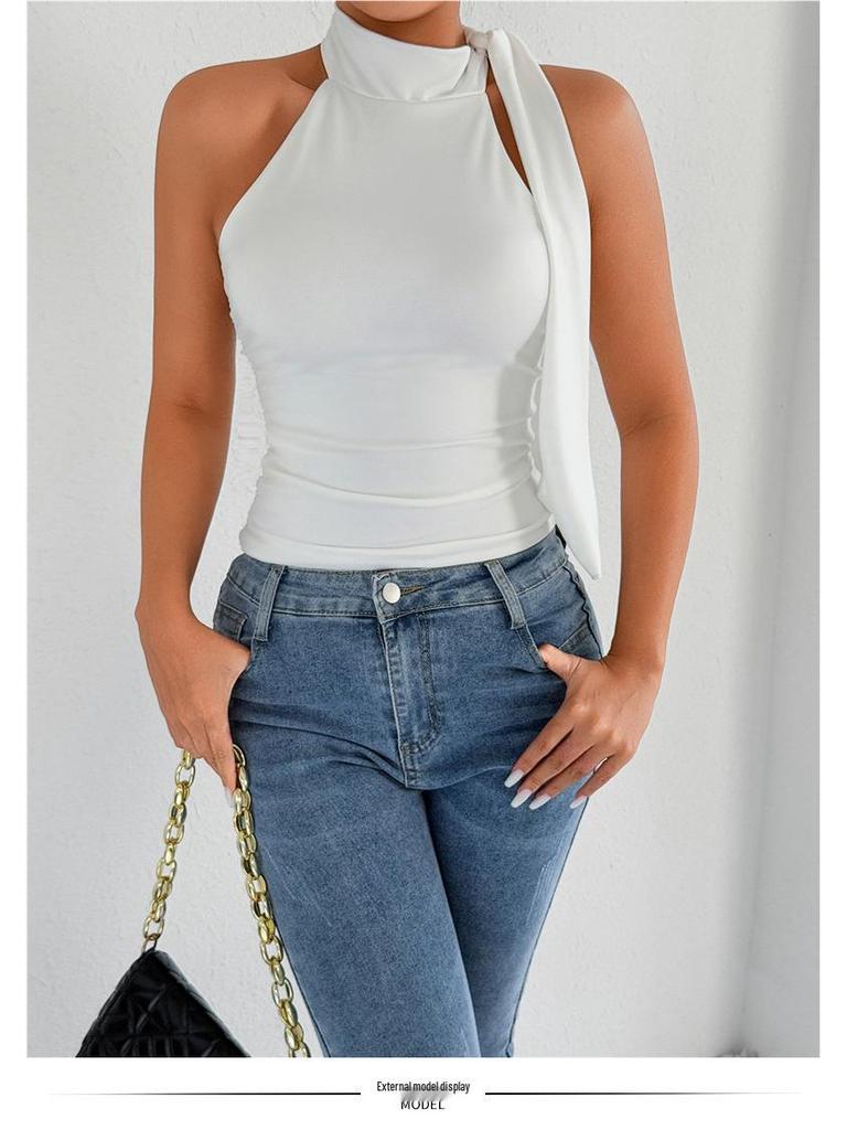 Summer Sleeveless Halter Strap Backless Crop Top for Women