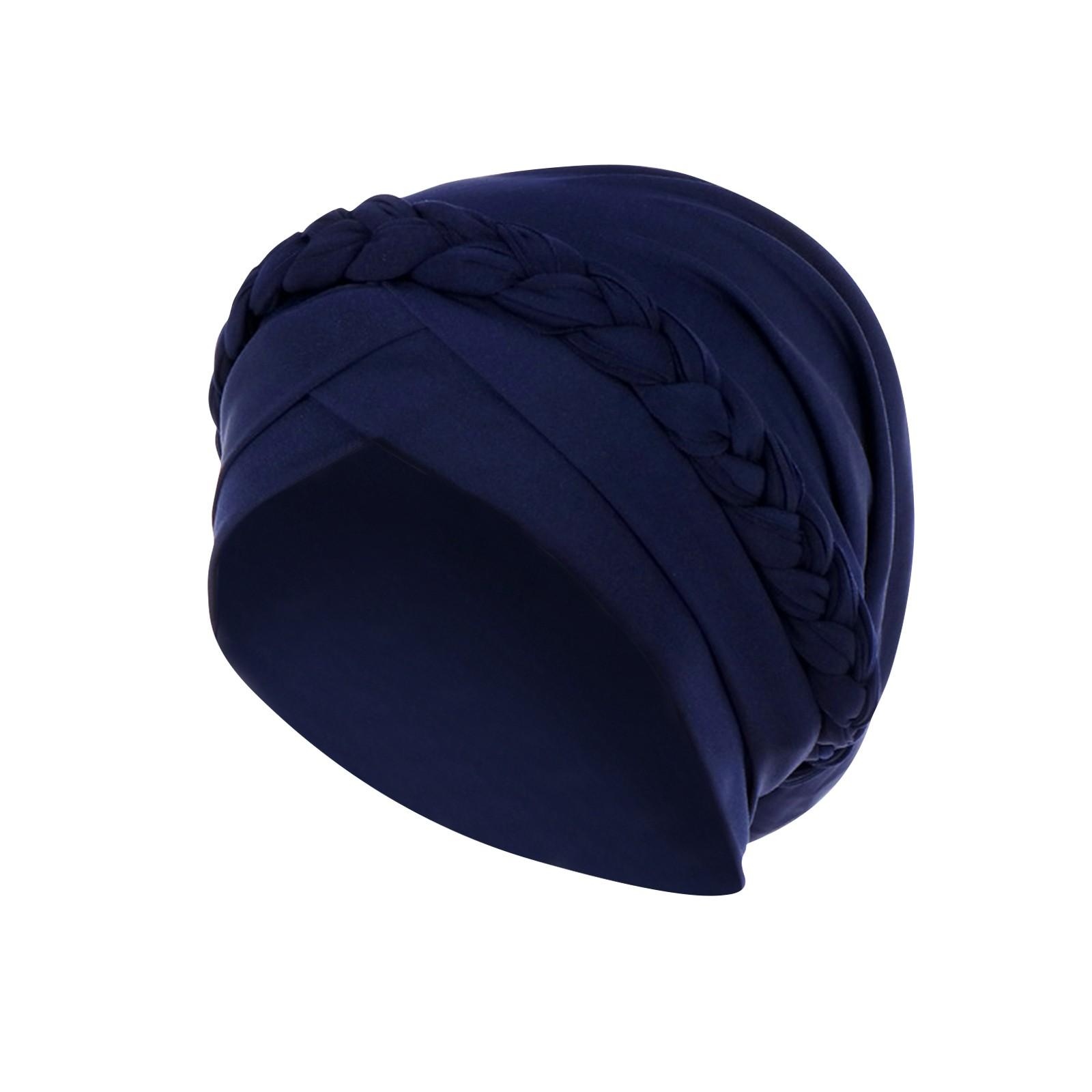 

Монохромная шапка-повязка на голову с одной косой, молочный шелк, индийская шапка-повязка на голову One Size тёмно-синий