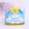 1pc Happy Birthday Crown Hat Disposable Party Glitter Ribbon Golden Crown Star Decorations Blue Cloud Base Happy Birthday Photo Props