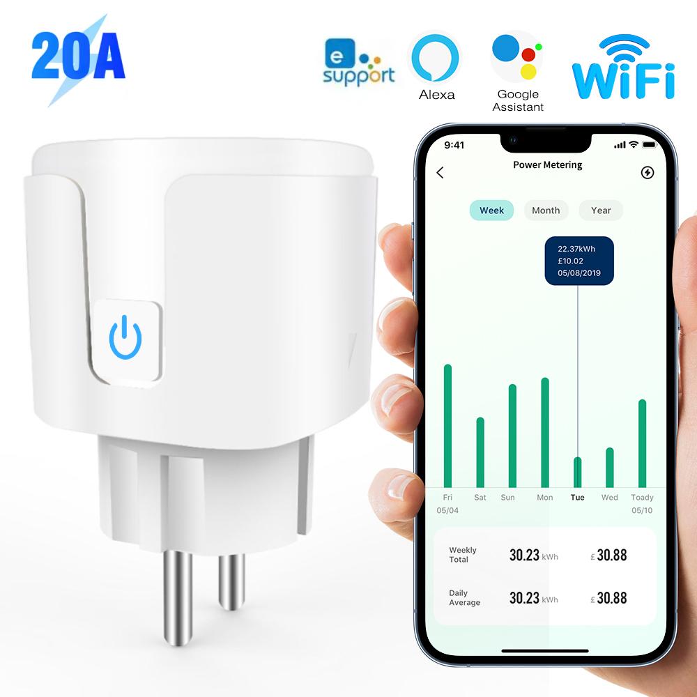 

eWelink WiFi 20A Smart Socket EU Plug With Power Monitoring Timing Function APP Voice Control Work With Alexa Google Assitant 1pc білий