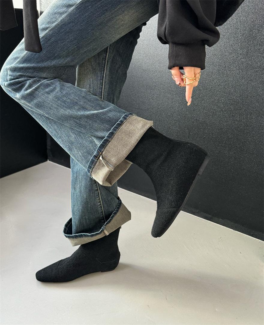 

Женские короткие ботинки на французском квадратном каблуке, новинка осени и зимы 2025 года, темпераментные ботинки челси, короткие ботинки с квадратным носком, ботильоны, тонкие ботинки 40 чёрный