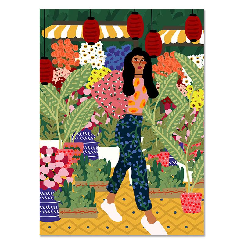 

Абстрактная модная винтажная девушка с растением и собакой, настенная живопись на холсте, плакаты на скандинавскую тему и принты, настенные панно для декора гостиной 60x90cm No Frame