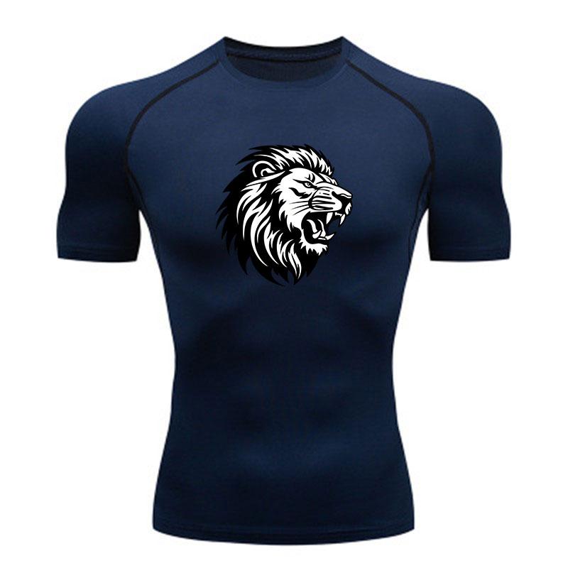 Men's Compression Athletic T-Shirt, Roaring Lion Head Print