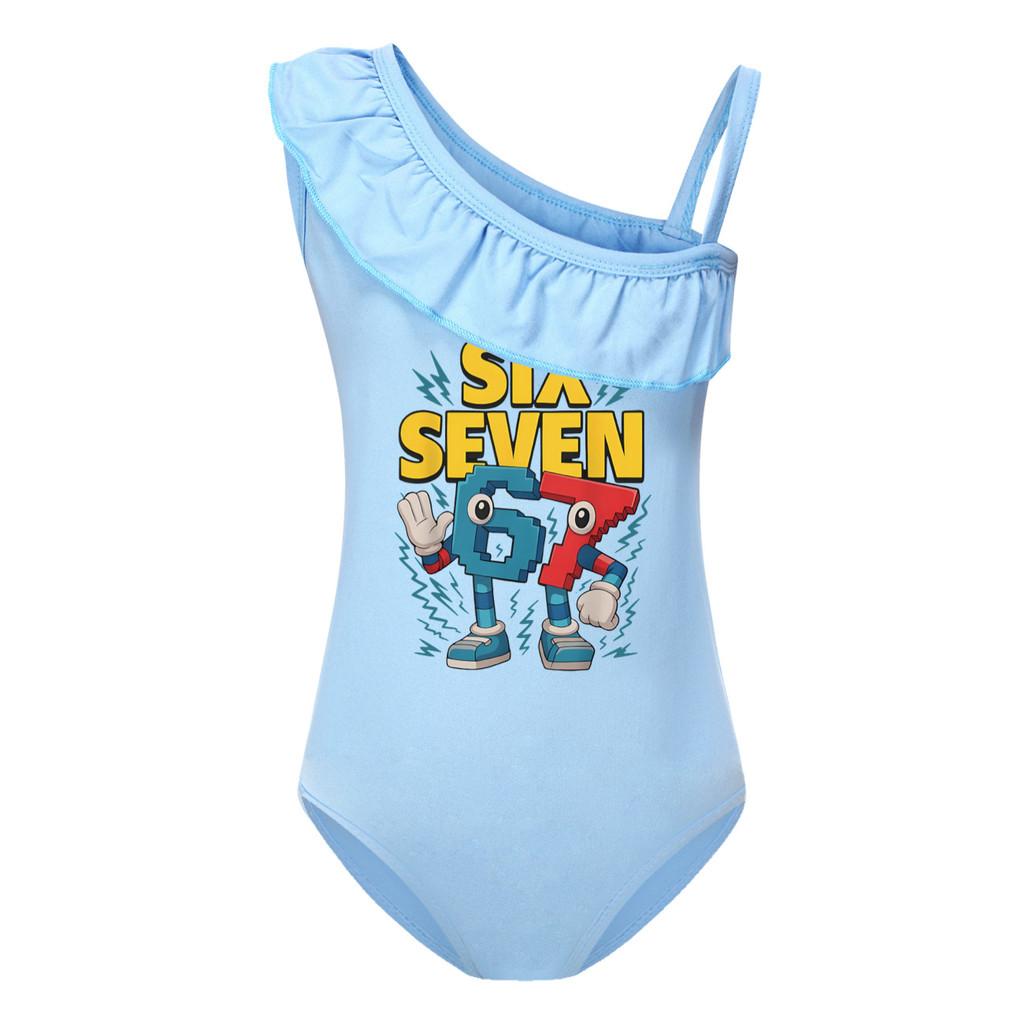 5260 Детский Девочки Украсть Маразм 67 Шесть Семь Принт Рюши Купальник Плавание Цельный Боди Купальник 100cm