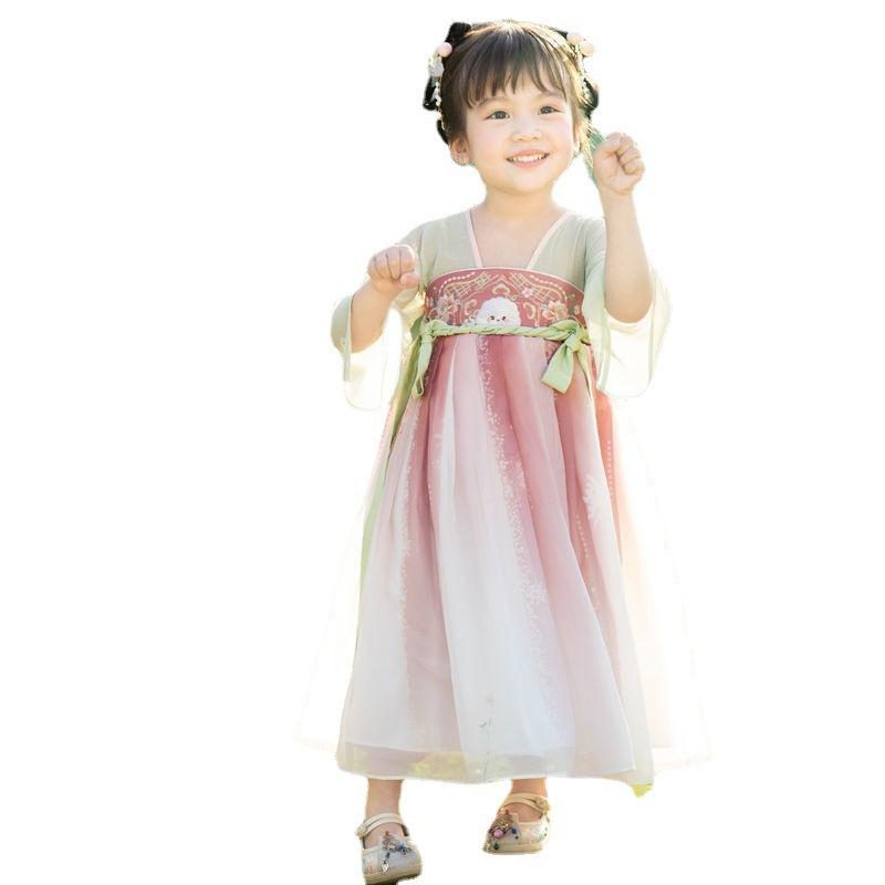 Hanfu kız Çin tarzı kumaş yaz elbisesi Antik Tang takım elbise süper peri kostüm küçük kız denizkızı prenses etek iç çamaşırı