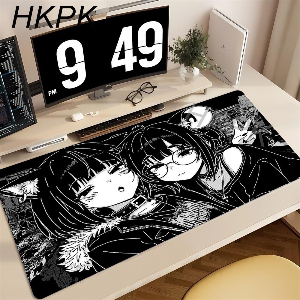 Black and White Anime Girl Large Mouse Pad Office Keyboard Edge Locking Desk Mat Pc Gaming Accessories Non-slip Big Mousepad