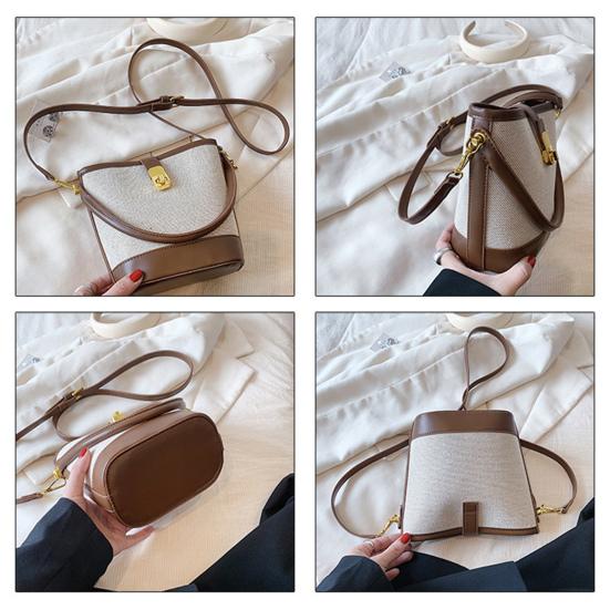 Women Messenger Bag Faux Leather Shoulder Bag with Top Handle Adjustable Strap Splicing Bucket Bag Crossbody Handbag for Daily Use Party Date