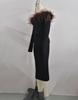 2023 Black Spring Ostrich Feather One-Shoulder Long Sleeve Bandage Dress for Women