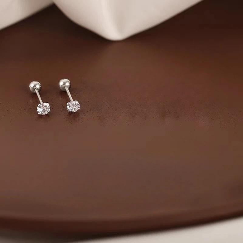 High Quality 3mm 4mm 5mm Little Zircon Stud Earrings for Women Exquisite Silver Color Stainless Steel Piercing Earring Jewelry