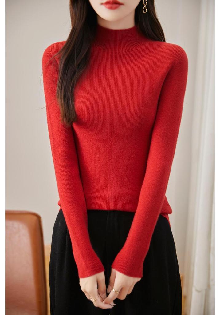 Women's Seamless Ribbed Mock Neck Sweater - High-Grade Texture for Autumn & Winter