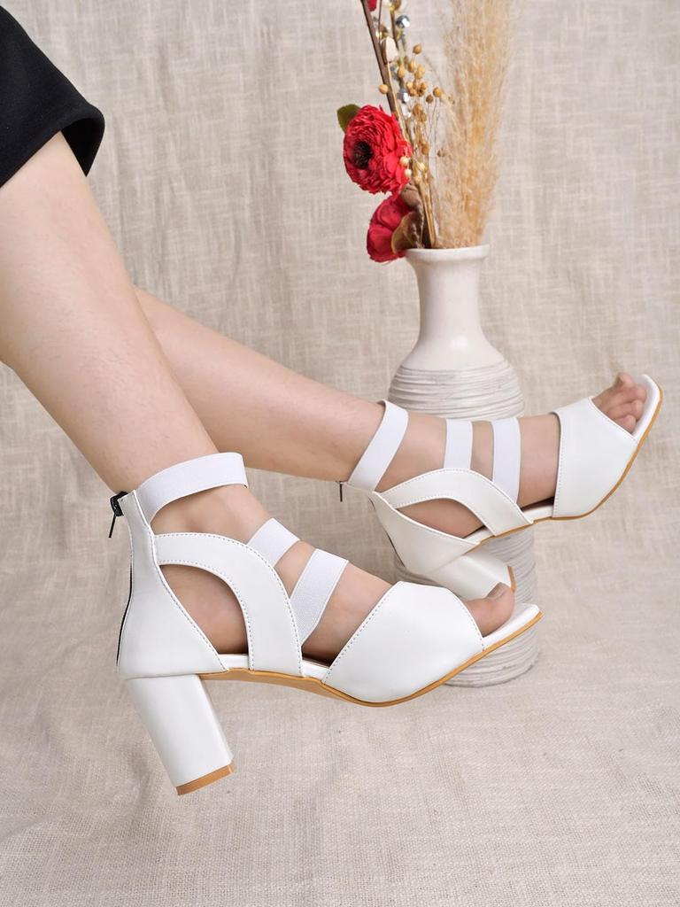 Sandali da Donna Shoetopia con Tacco Blocco e Cinturino Elastico alla Caviglia | Comodi Sandali con Tacco Medio per Feste e Uso Casual