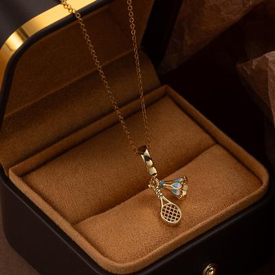 RVS Blauw Roze Badminton Hanger Ketting Voor Vrouwen Mode Persoonlijkheid Sieraden Cadeaus Groothandel