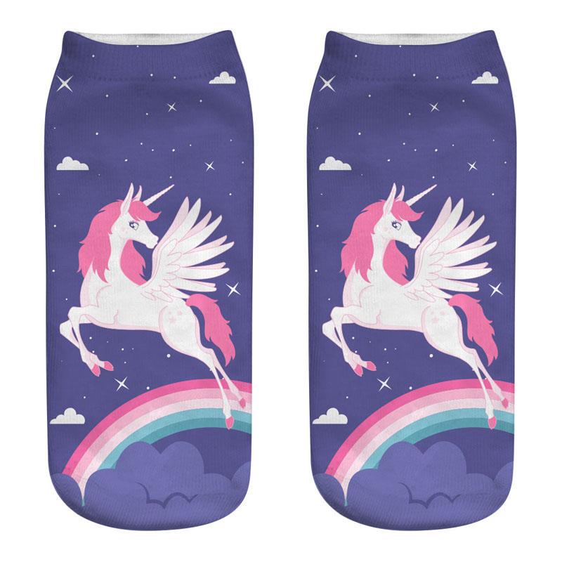 Harajuku 3D Print Unicorn Women Kawaii Ankle Licorne Chaussette Femme Calcetines Mujer Cute Art Socks Unisex