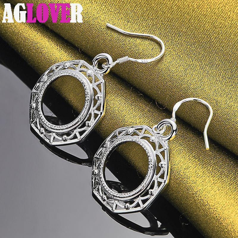 925 Sterling Silver Round Circle Drop Earring Jewelry