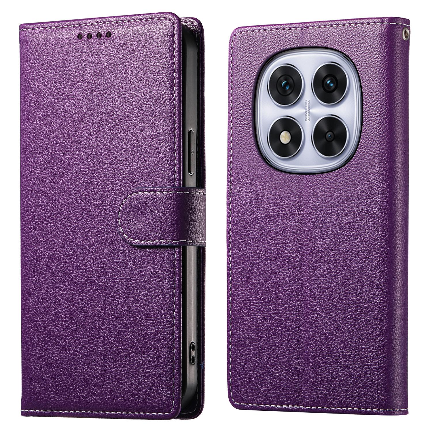 

DF-012 Чехол для Xiaomi Redmi Note 14 Pro 5G/Poco X7 5G Кожа с текстурой личи Магнитная застежка Кошелек Подставка Чехол для телефона Purple