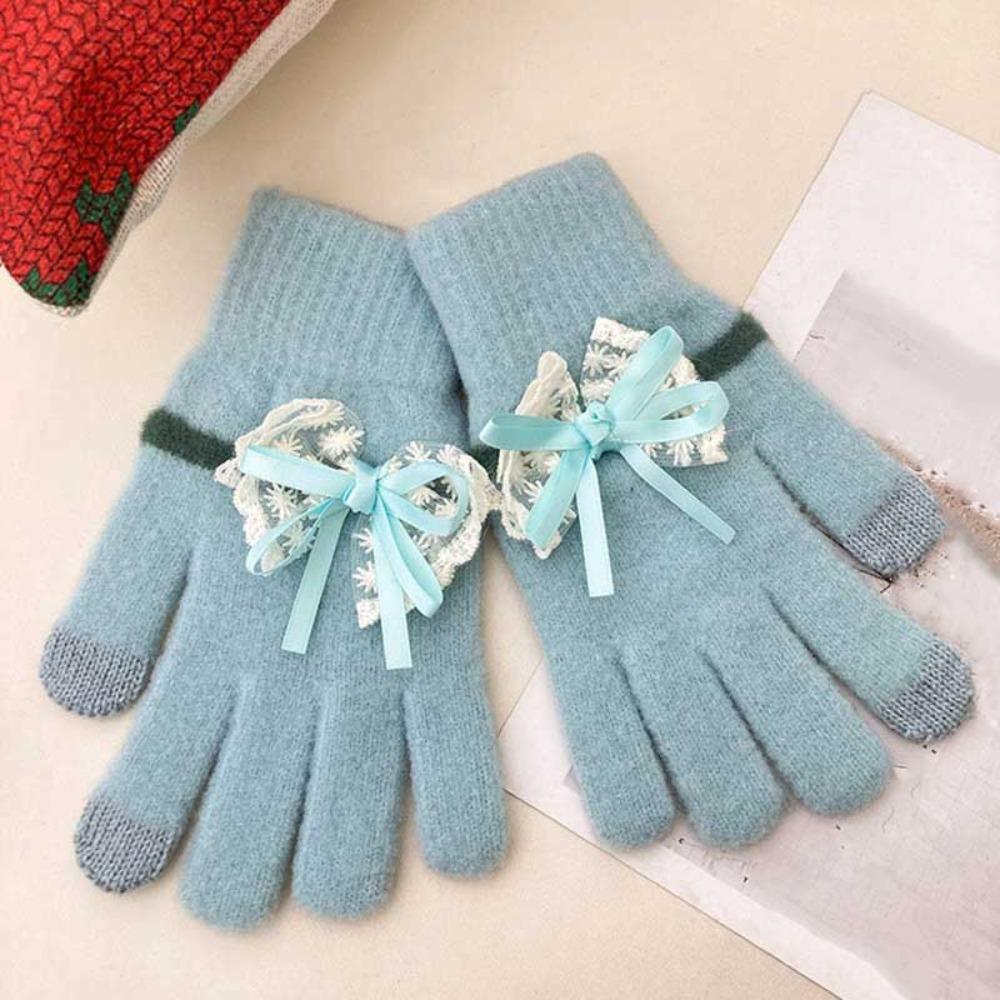 Cute Bowknot Gloves Thickened Comfortable Cotton Mittens Warm Touchscreen Full Finger Gloves Winter