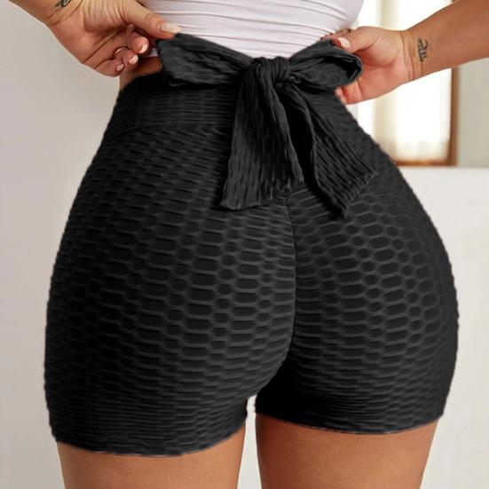 Pantaloncini sportivi da donna Elastico a vita alta Tinta unita Lacci Slim Fit Skinny Sopra il ginocchio Pantaloncini da ciclismo per yoga quotidiano morbidi e traspiranti